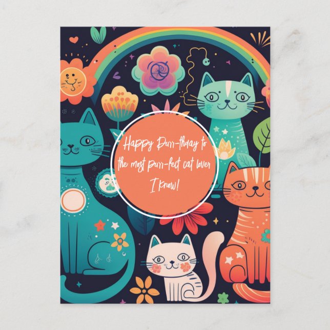 Carte Postale Anniversaire de Chat de Style Boho Mignon (Devant)
