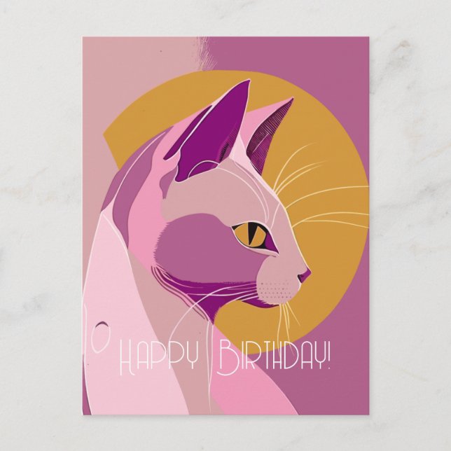 Carte Postale Anniversaire de chat élégant pourpre (Devant)