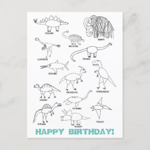 Carte Postale Anniversaire de coloriage de dinosaures éducatifs 