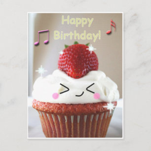 Carte Postale anniversaire de fraise de cupcake