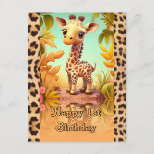 Carte Postale Anniversaire de girafe pour les enfants