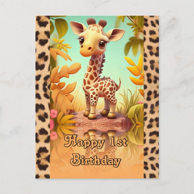 Carte Postale Anniversaire de girafe pour les enfants (Devant)