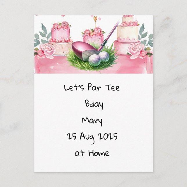 Carte Postale Anniversaire de golf Thème rose pour golfeuse (Devant)