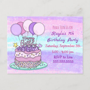 Carte Postale Anniversaire de la fille rose et violette   