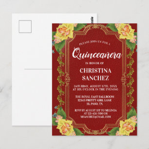 Carte Postale Anniversaire de la Quinceanera de rose jaune de Bo
