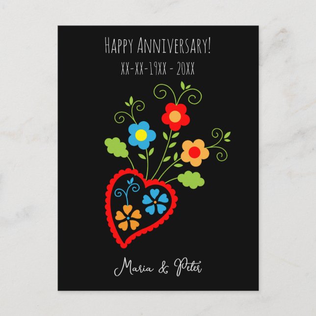 Carte Postale Anniversaire de mariage fleuri folklorique portuga (Devant)