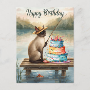 Carte Postale Anniversaire des amoureux de la pêche avec aquarel