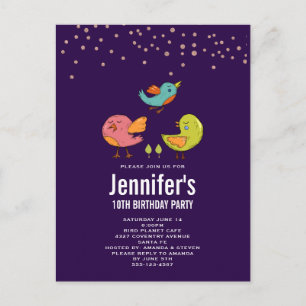 Carte Postale Anniversaire d'oiseaux fantaisistes mignons coloré