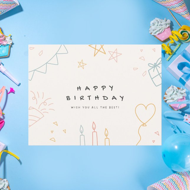 Carte Postale Anniversaire Doodle Minimaliste (Créateur téléchargé)