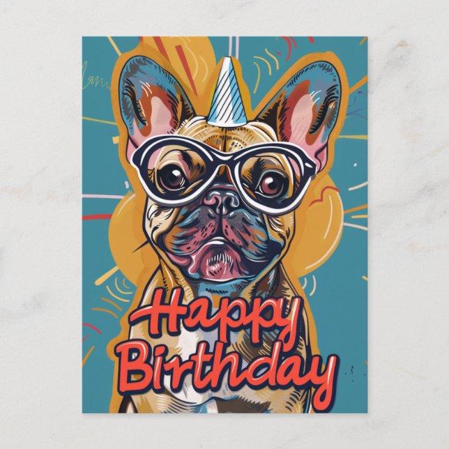 Carte Postale Anniversaire drôle de Bouledogue Français (Devant)