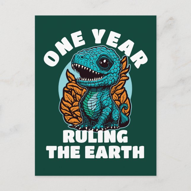 Carte Postale Anniversaire d'un an de bébé dinosaure (Devant)