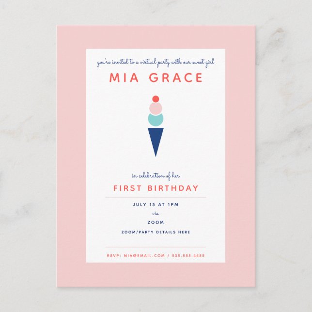 Carte Postale Anniversaire Enfants Virtuels Glace Moderne Fête (Devant)
