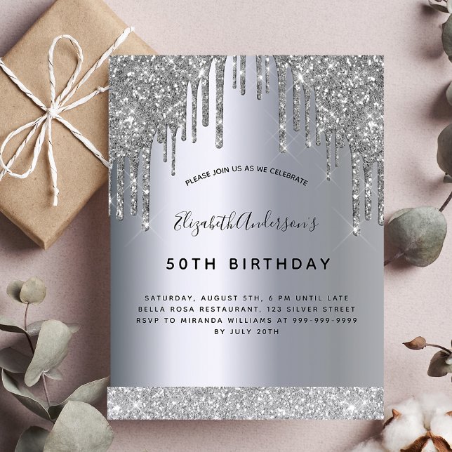 Carte Postale Anniversaire fête argent parties scintillant étinc (Créateur téléchargé)