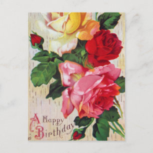 Carte Postale Anniversaire floral vintage