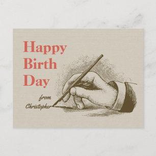 Carte Postale Anniversaire Homme main tenant une plume CC0997