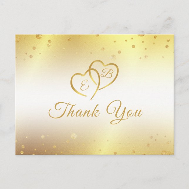 Carte Postale Anniversaire Merci Monogramme Coeurs d'or (Devant)