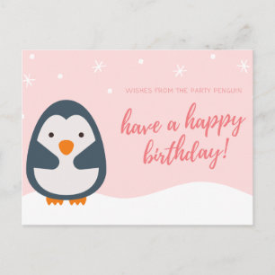Carte Postale Anniversaire personnalisé - Manchot illustré rose