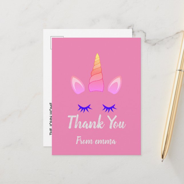 Carte postale Anniversaire Pink Unicorn (Devant/Arrière en situation)