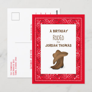 Carte Postale Anniversaire Red Bandana Cowboy Cute Casquette et 