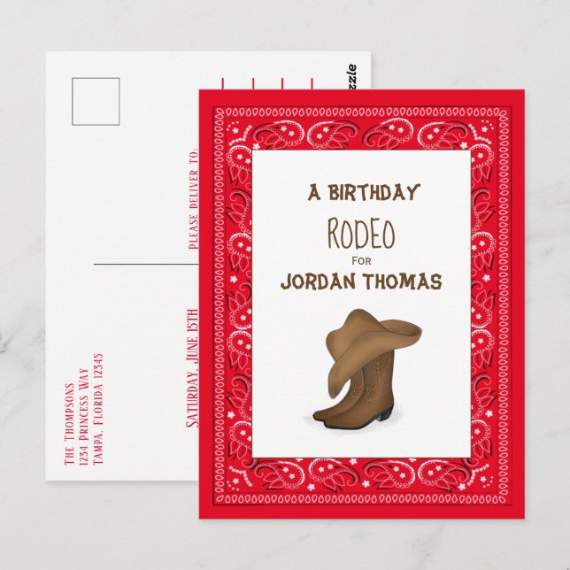 Carte Postale Anniversaire Red Bandana Cowboy Cute Casquette et  (Devant / Derrière)