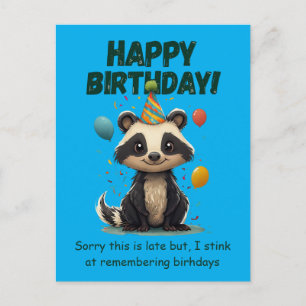 Carte Postale Anniversaire Retardé de Mouffette Drôle