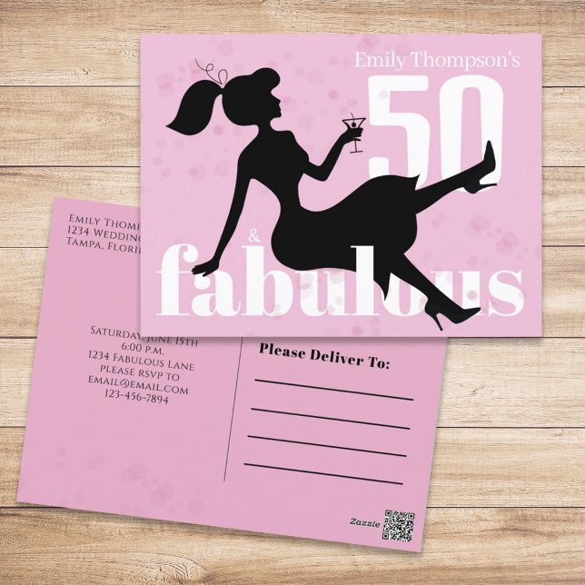 Carte Postale Anniversaire Retro 50 et Fabulous Martini Cocktail (Créateur téléchargé)