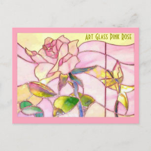 Carte Postale Anniversaire romantique de Rose rose de verre