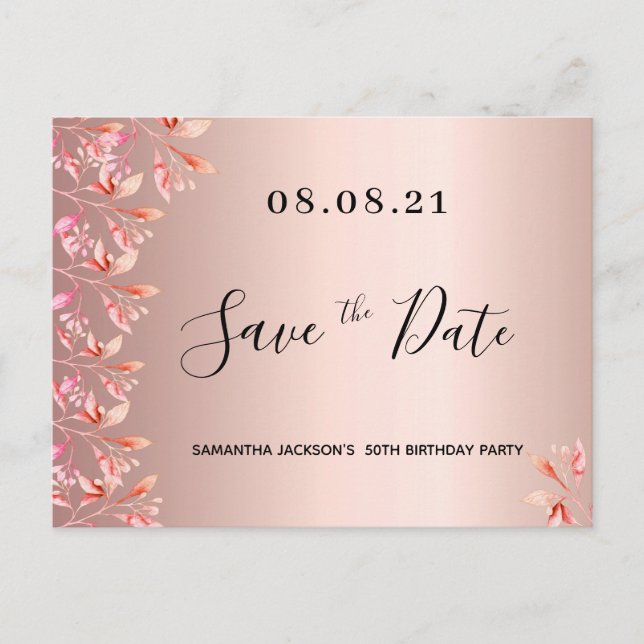 Carte Postale Anniversaire rose or rose floral enregistrer la da (Devant)
