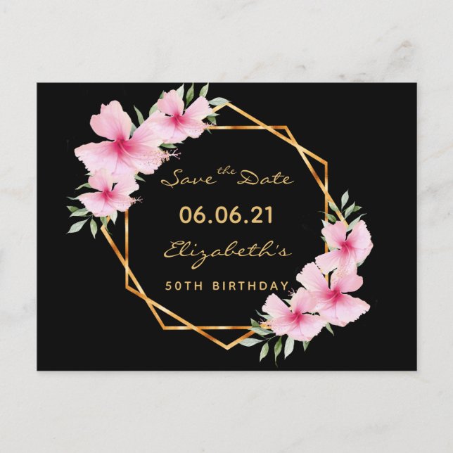 Carte Postale Anniversaire Sauvons la Date tropical or noir (Devant)