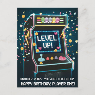 Carte Postale Anniversaire sur le thème de l'Arcade Rétro - "Pas
