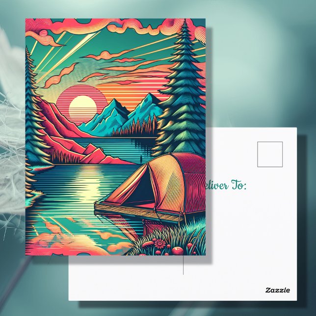 Carte Postale Anniversaire sur le thème du camping rose et sarce (Créateur téléchargé)