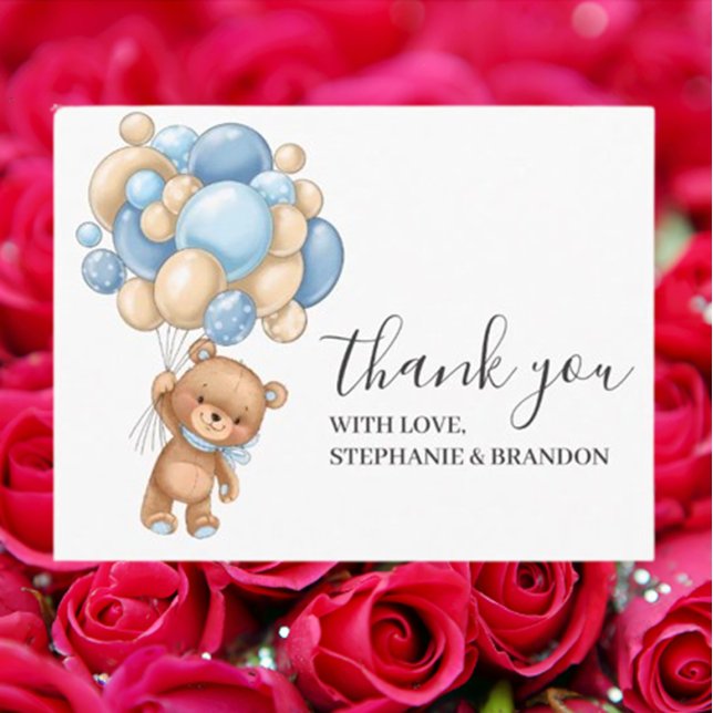 Carte Postale Anniversaire Teddy Bear Blue Boy Balloons Merci (Express heartfelt gratitude with our Birthday Teddy Bear Blue Boy Balloons Thank You Postcard)