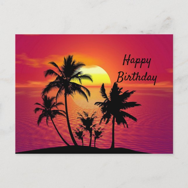 Carte Postale Anniversaire tropical de coucher du soleil (Devant)