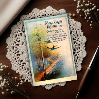 Carte Postale Anniversaire Vintage 1917 Hirondelles