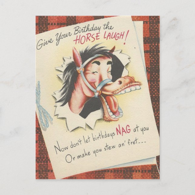 Carte Postale Anniversaire vintage du "Cheval" (Devant)