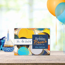 Annonce de brunch d'anniversaire colorée rétro des