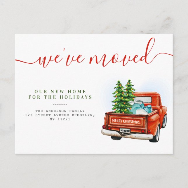 Carte Postale annonce de camion de Noël pour nouvelle maison (Devant)