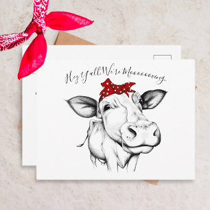 Carte Postale Annonce de déménagement Bandana de vache dessinée