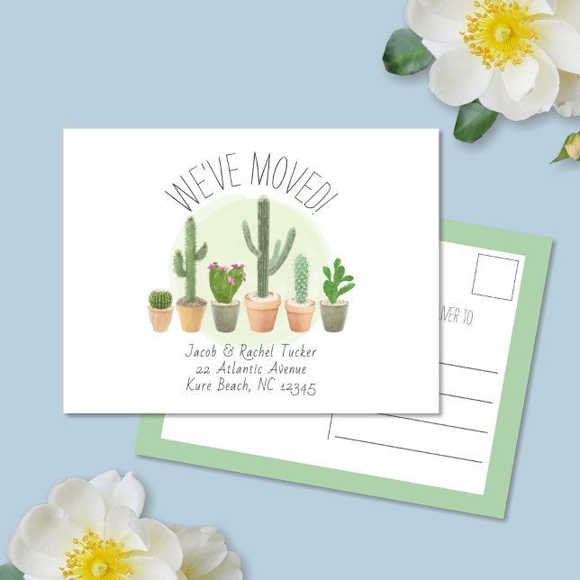 Carte Postale Annonce de déménagement Cactus à l'aquarelle Nous  (Créateur téléchargé)