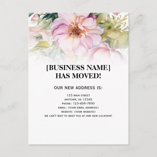 Carte Postale Annonce de déménagement d'entreprise Fleurs Aquare (Devant)