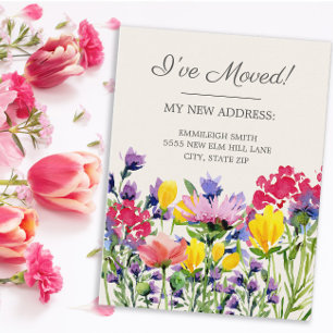 Carte Postale Annonce de déménagement Fleurs sauvages violettes