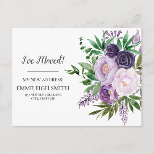 Carte Postale Annonce de déménagement Fleurs Violettes Blanches