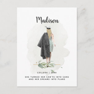 Carte Postale Annonce de diplôme de fille au feuillage aquarelle