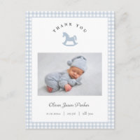 Annonce de naissance Gingham Garçon Cheval à bascu