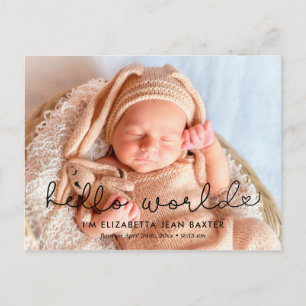 Carte Postale Annonce de naissance mignonne - Bonjour le monde