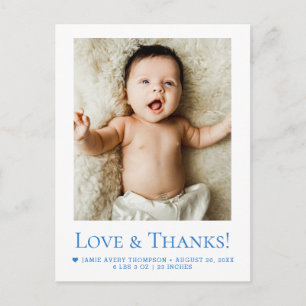 Carte Postale Annonce de naissance Photo Bébé Amour Bleu et Reme