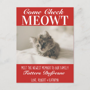 Carte Postale Annonce de nouveau chat "Check Meowt"