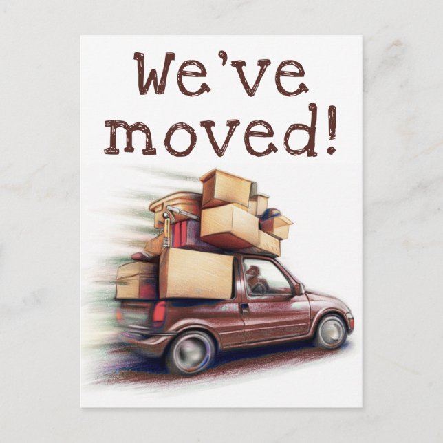 Carte Postale Annonce de nouvelle adresse de Funny Car Nous avon (Devant)