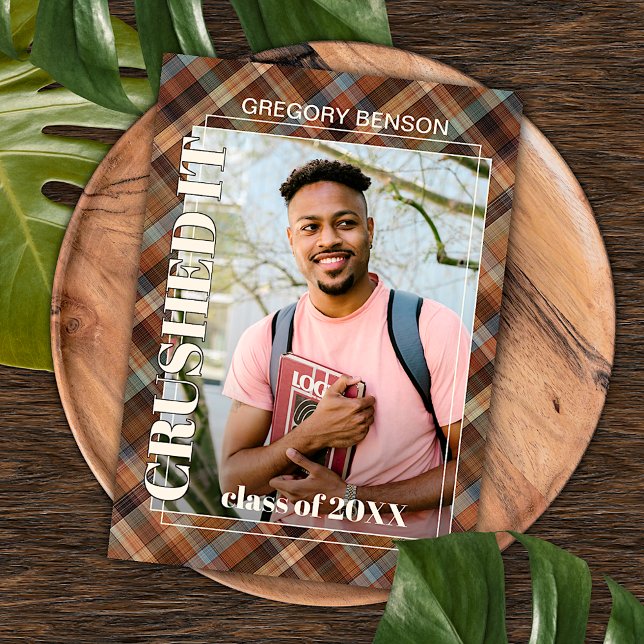 Carte Postale Annonce de remise de diplôme à carreaux tartan ble (Créateur téléchargé)