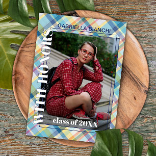 Carte Postale Annonce de remise de diplôme à carreaux tartan ble